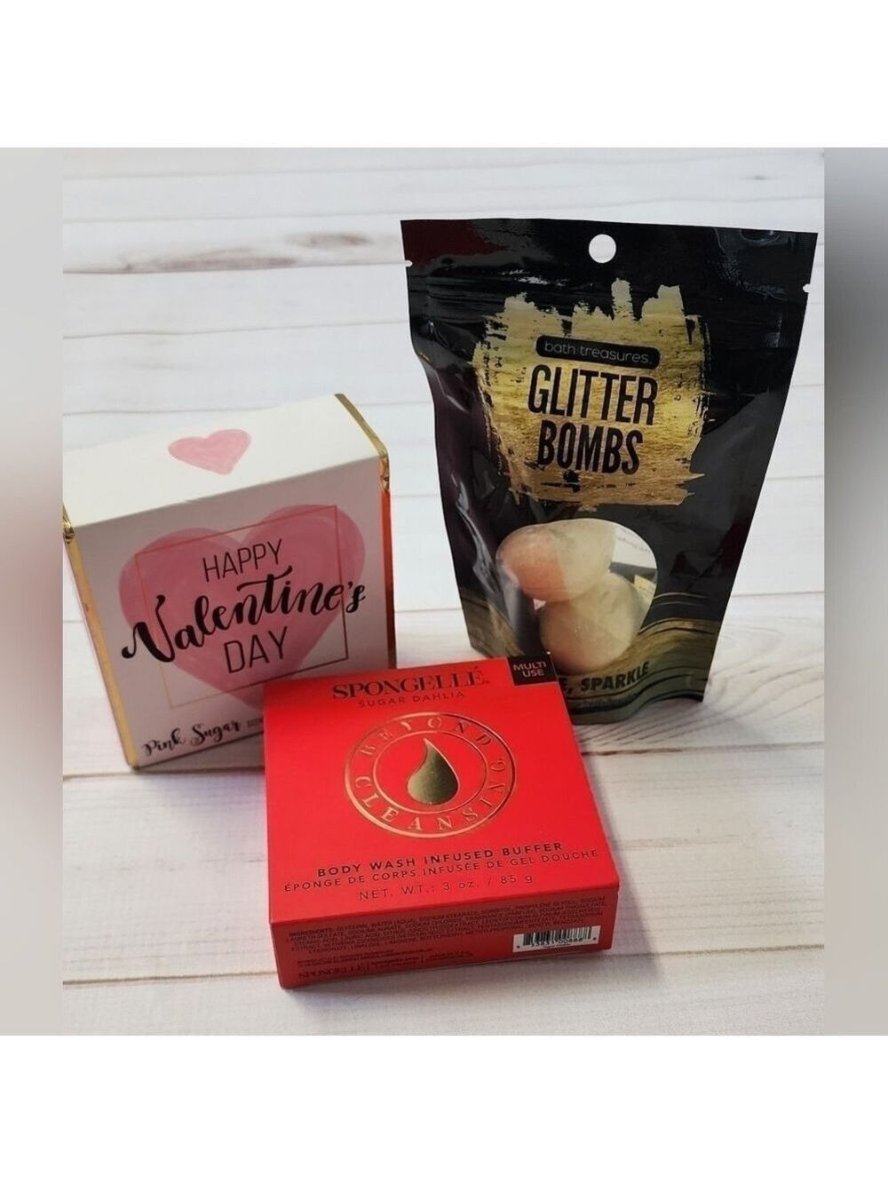 Spongelle, Pink Sugar Bath Bar & Bath Bombs Pampering Gift Pack New In Packaging
